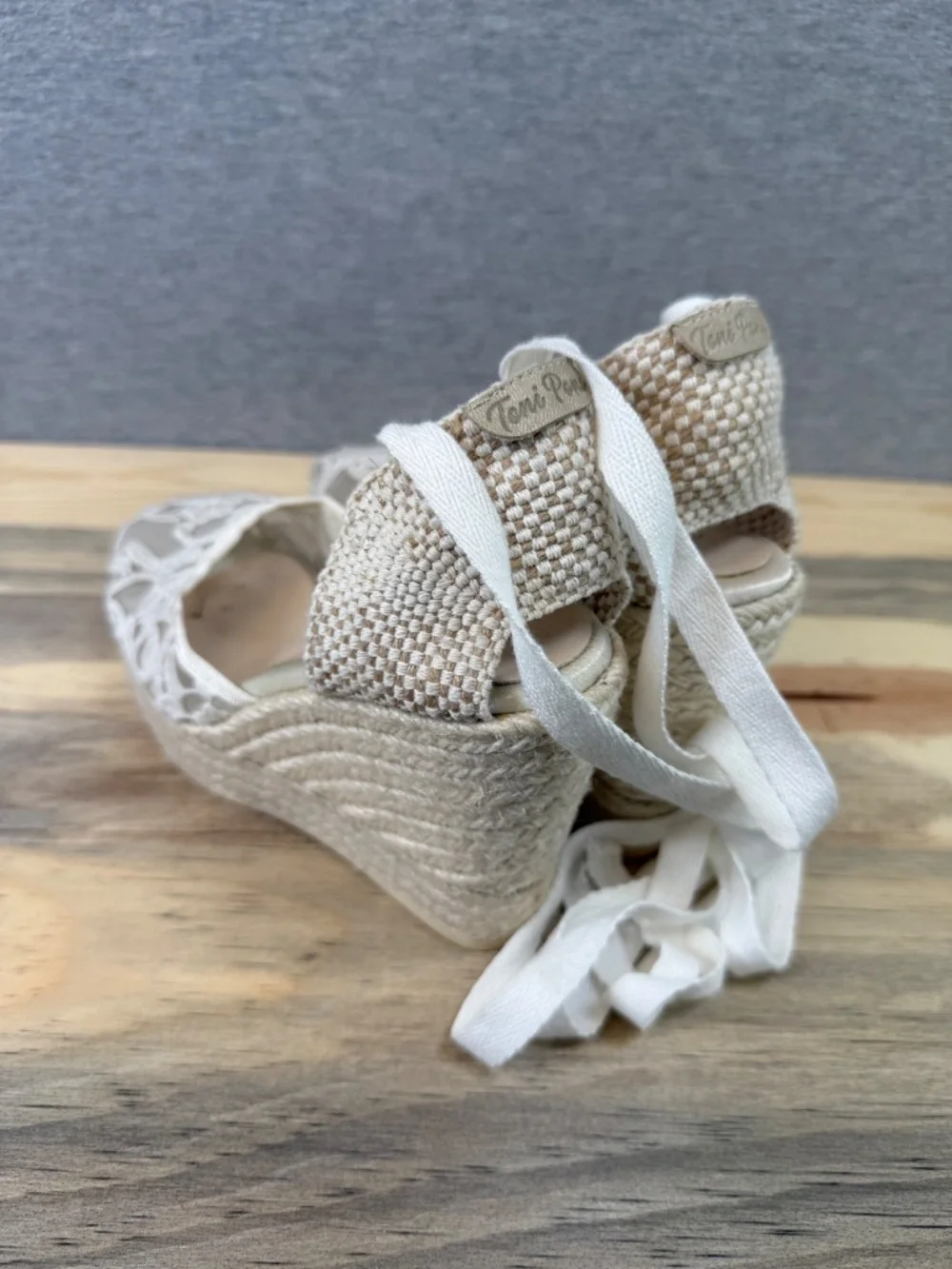 Toni Pons Atelier Lace Wedge Espadrille Size EU 35 Long Ankle Tie Wedding Bride